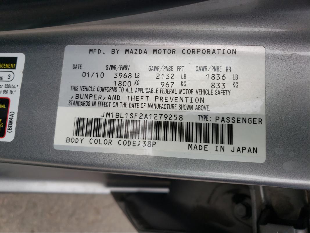 Photo 9 VIN: JM1BL1SF2A1279258 - MAZDA 3 I 