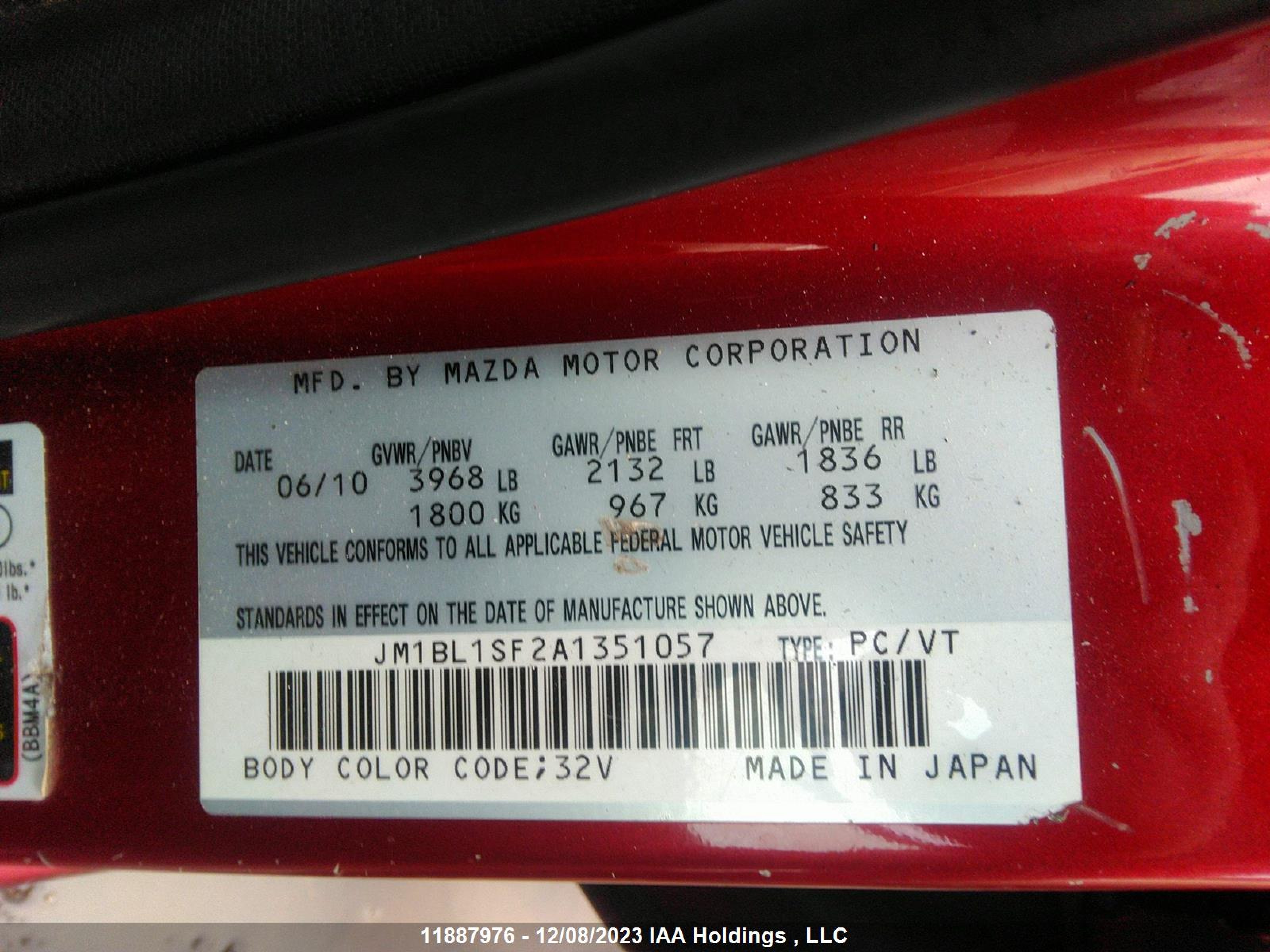 Photo 8 VIN: JM1BL1SF2A1351057 - MAZDA 3 