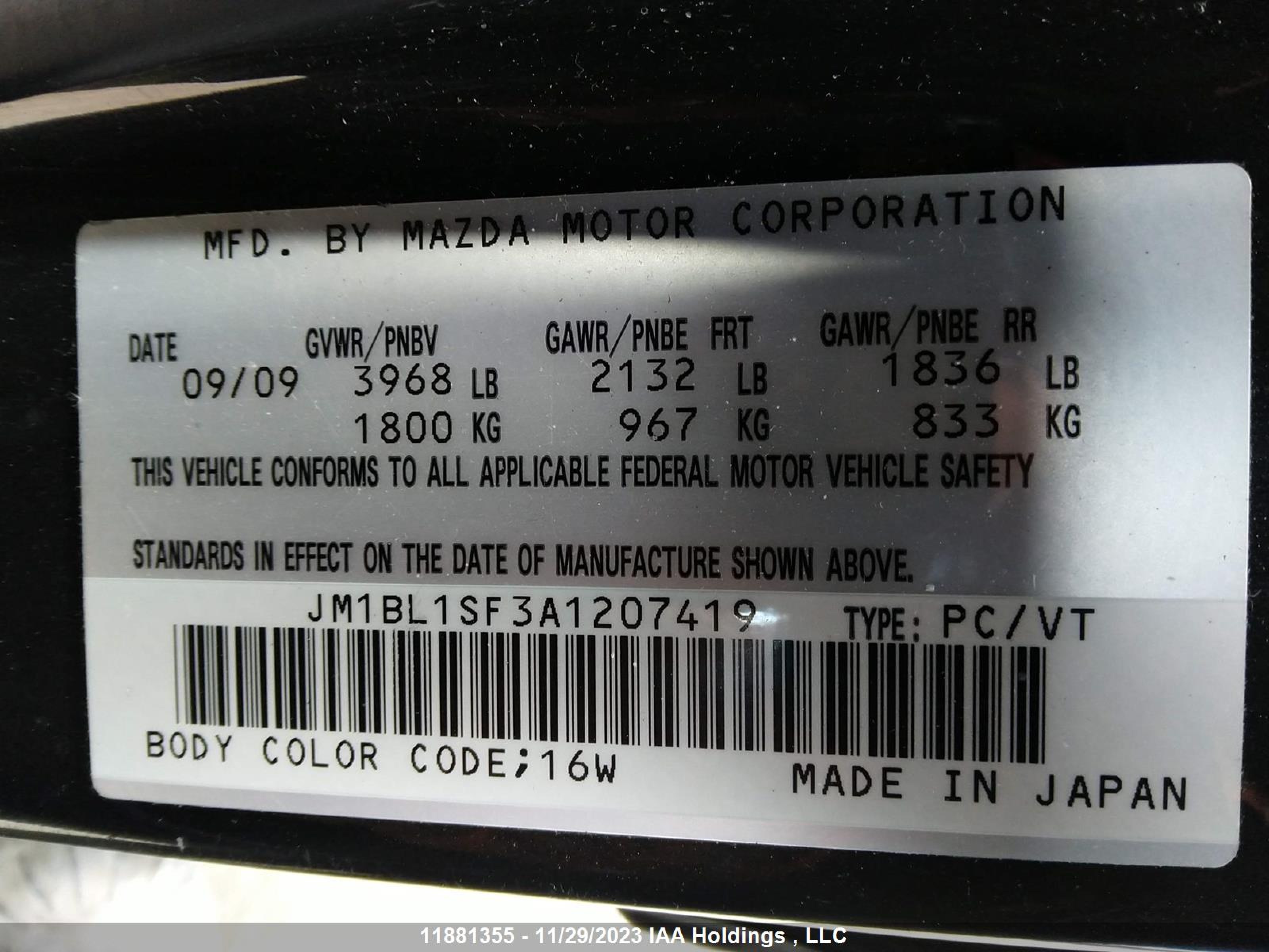 Photo 8 VIN: JM1BL1SF3A1207419 - MAZDA 3 