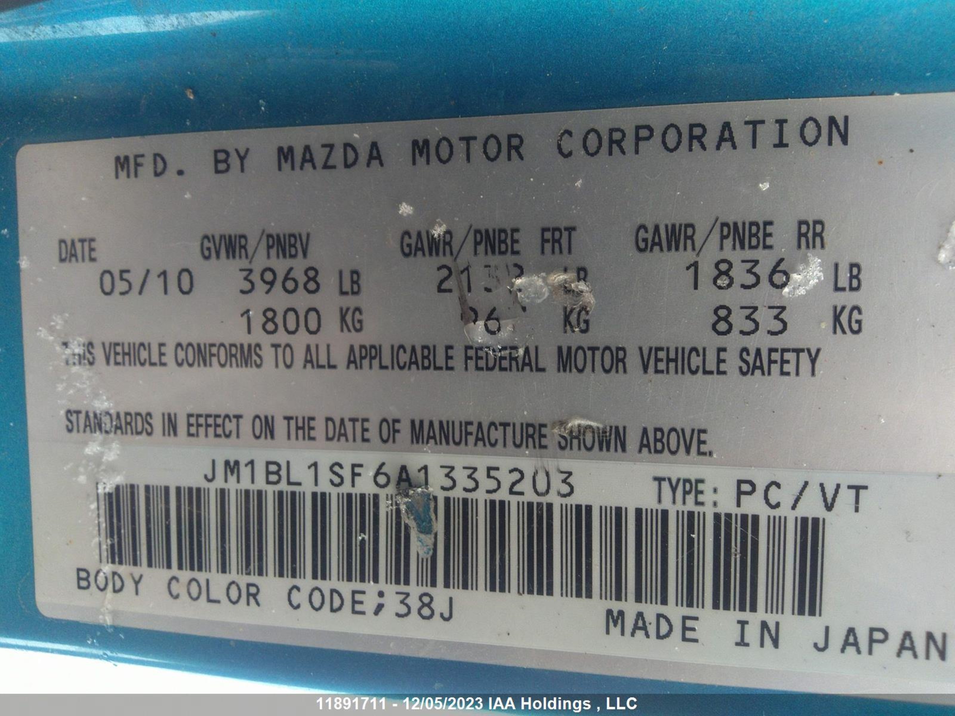 Photo 8 VIN: JM1BL1SF6A1335203 - MAZDA 3 