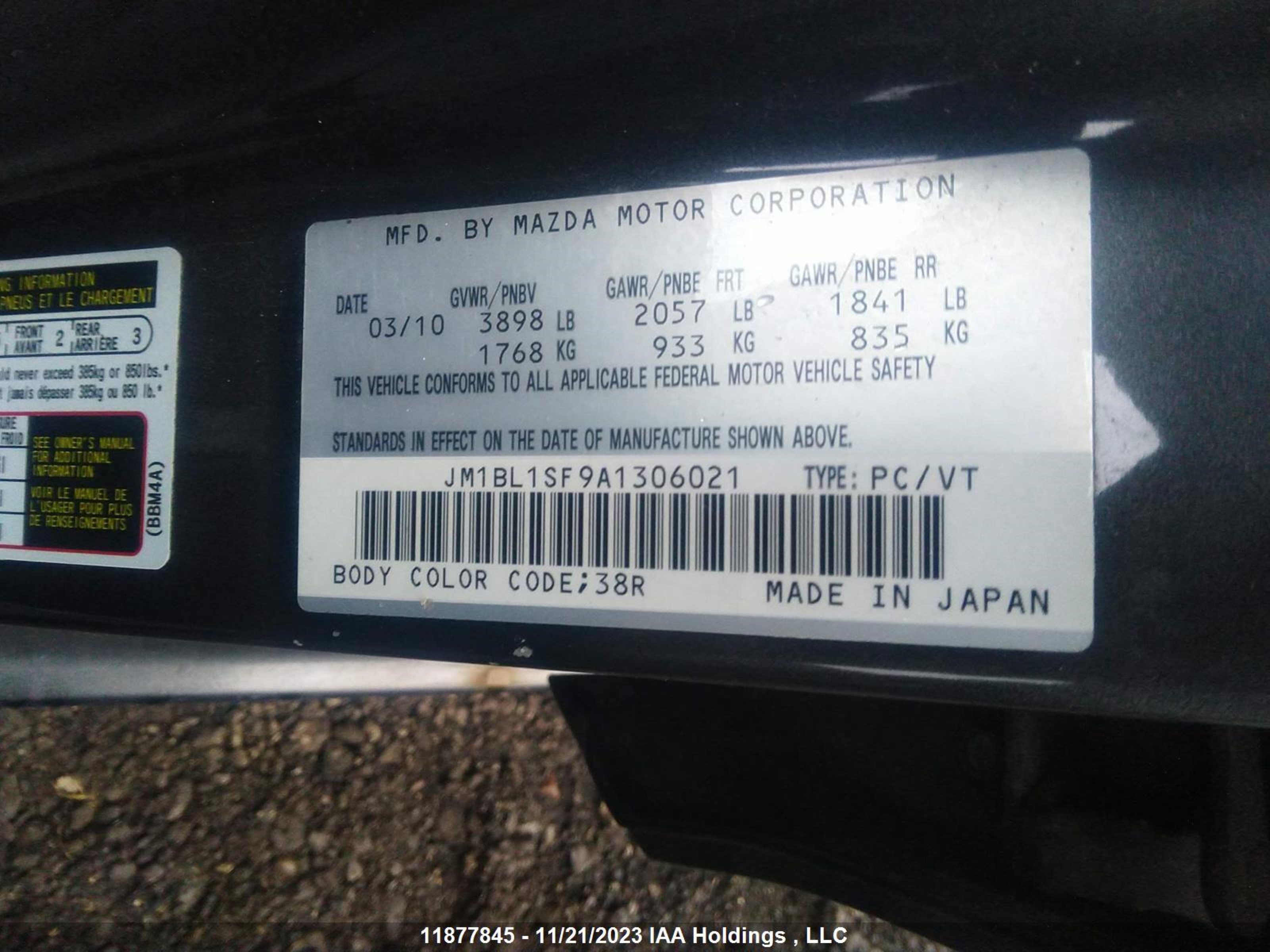 Photo 8 VIN: JM1BL1SF9A1306021 - MAZDA 3 