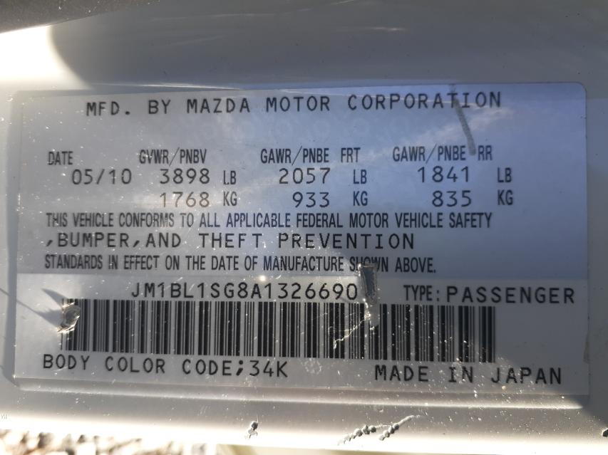 Photo 9 VIN: JM1BL1SG8A1326690 - MAZDA 3 I 