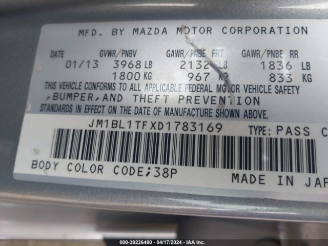 Photo 8 VIN: JM1BL1TFXD1783169 - MAZDA 3 I 