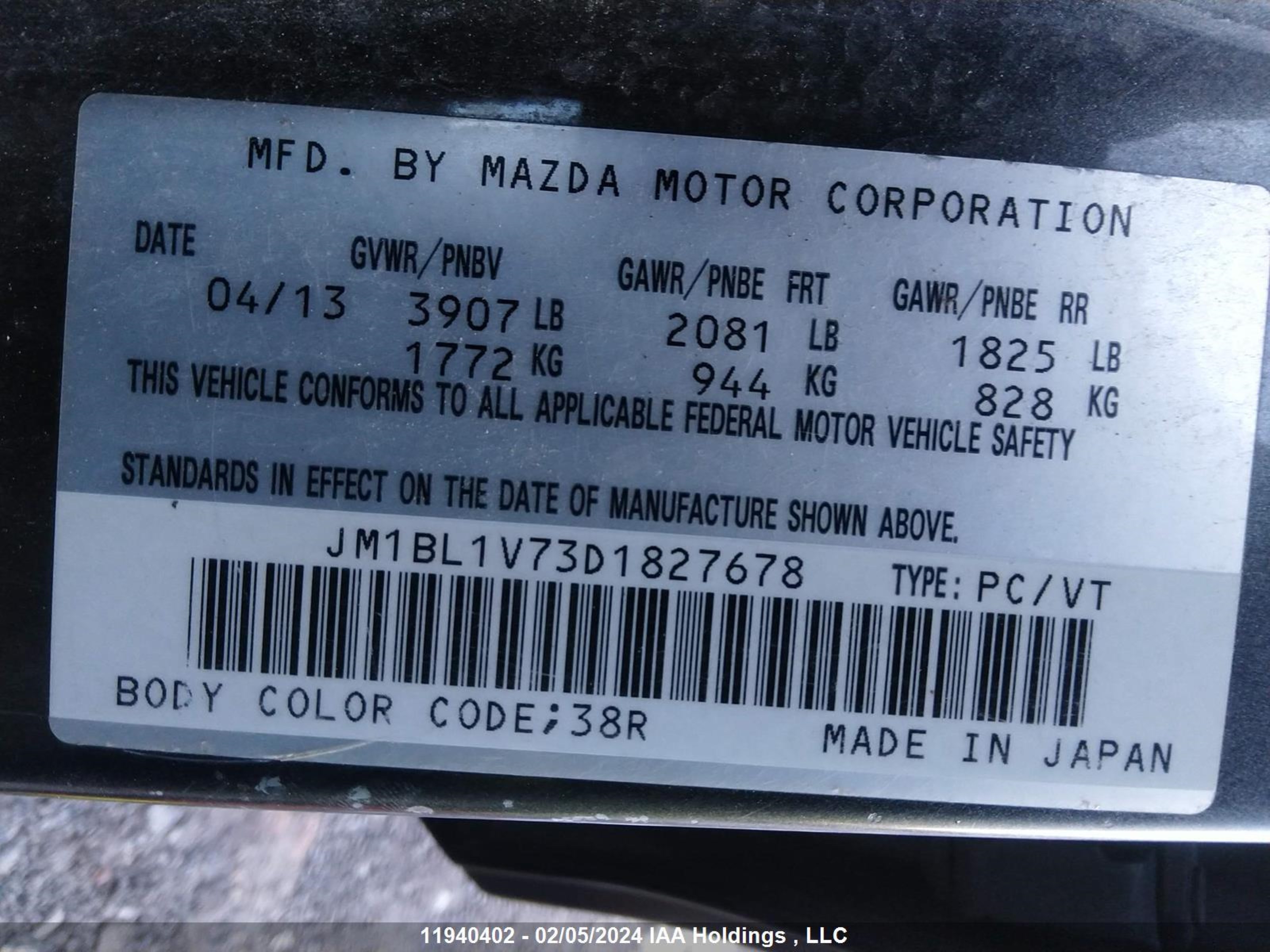 Photo 8 VIN: JM1BL1V73D1827678 - MAZDA 3 