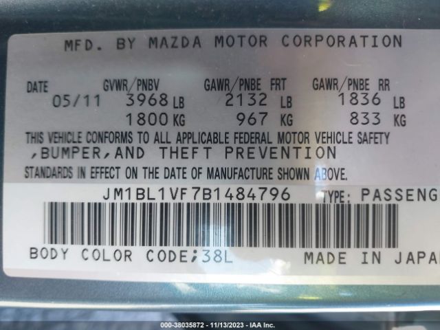 Photo 8 VIN: JM1BL1VF7B1484796 - MAZDA MAZDA3 