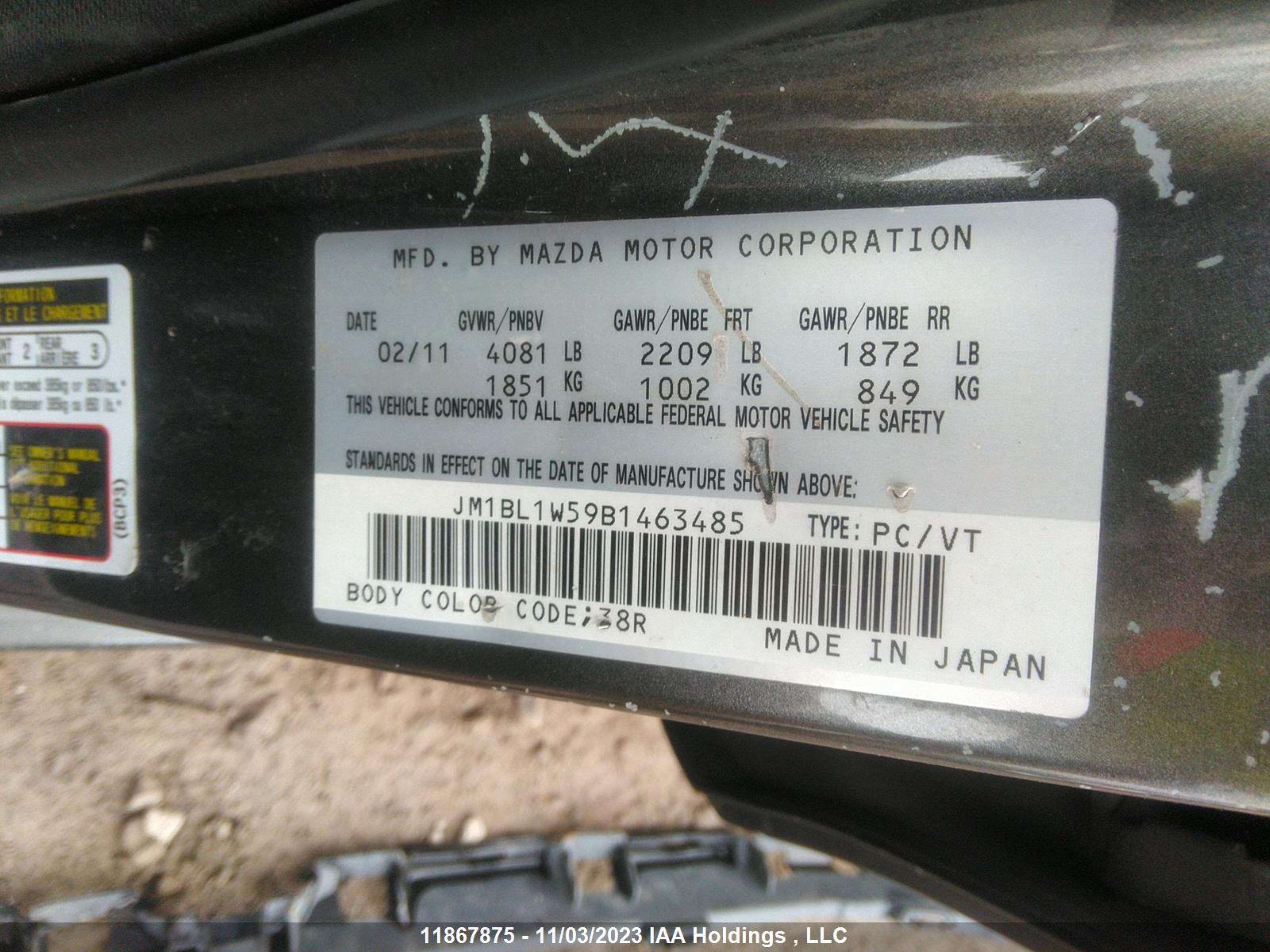 Photo 8 VIN: JM1BL1W59B1463485 - MAZDA 3 