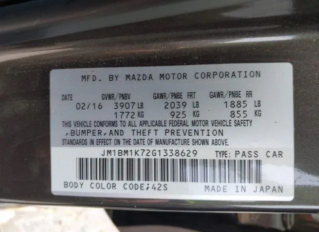 Photo 8 VIN: JM1BM1K72G1338629 - MAZDA 3 