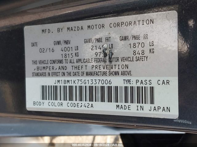 Photo 8 VIN: JM1BM1K75G1337006 - MAZDA MAZDA3 