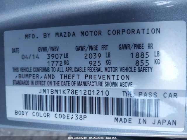 Photo 8 VIN: JM1BM1K78E1201210 - MAZDA MAZDA3 