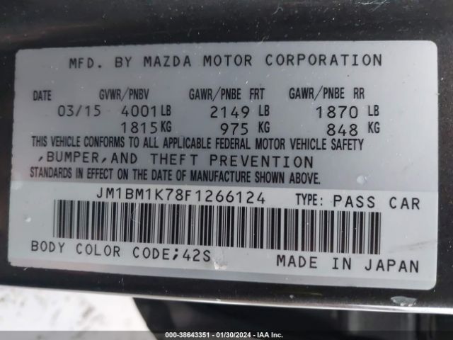 Photo 8 VIN: JM1BM1K78F1266124 - MAZDA MAZDA3 