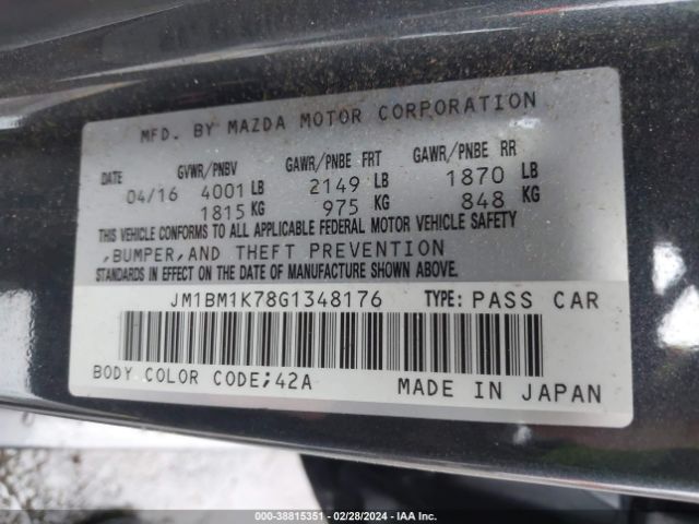 Photo 8 VIN: JM1BM1K78G1348176 - MAZDA MAZDA3 