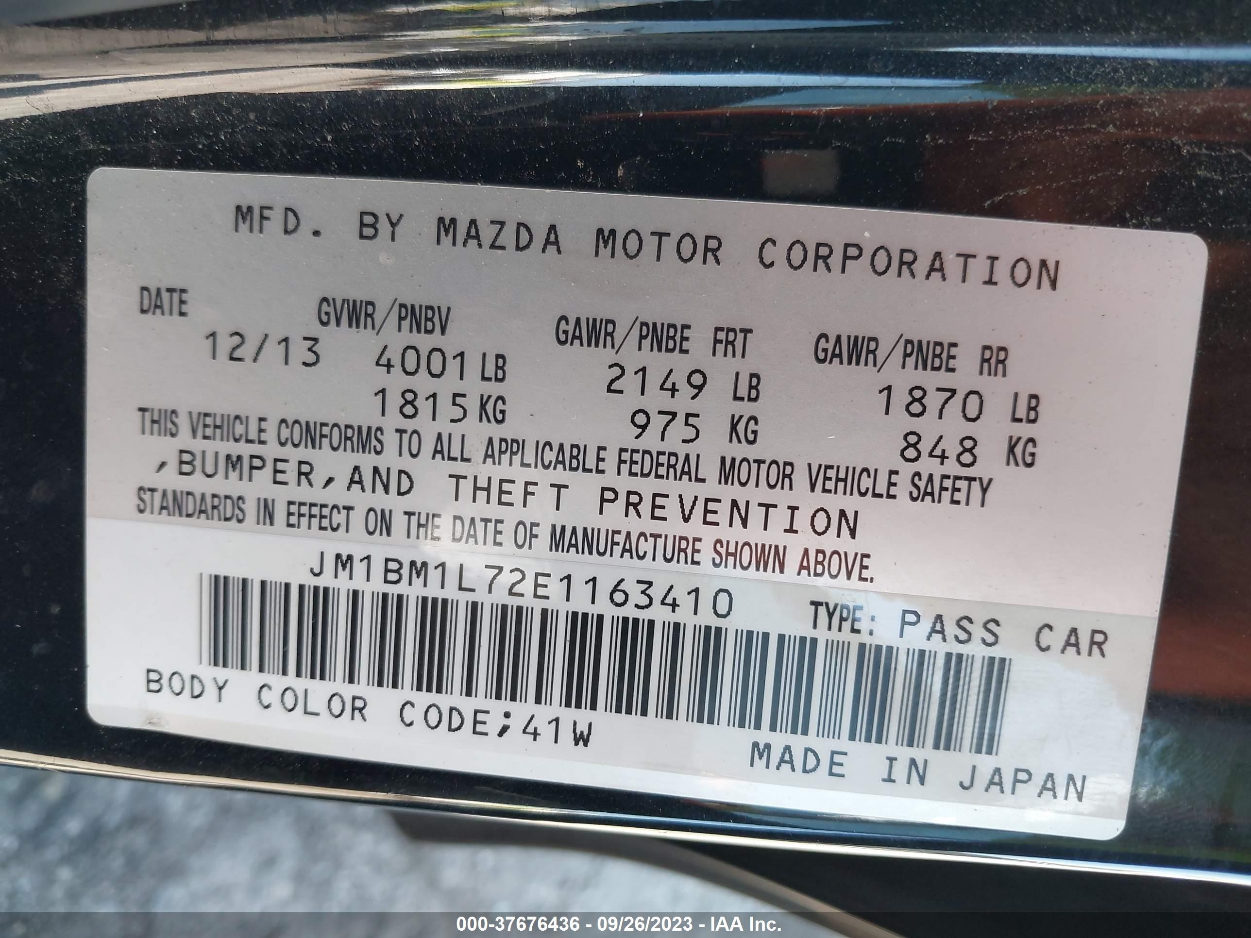 Photo 8 VIN: JM1BM1L72E1163410 - MAZDA 3 