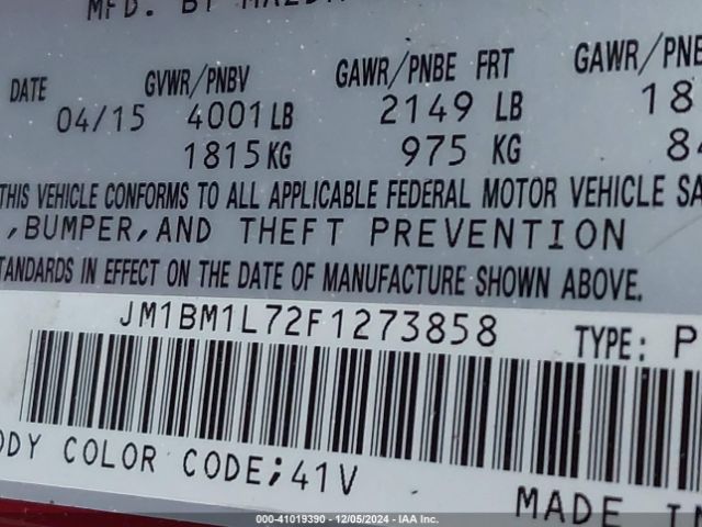 Photo 8 VIN: JM1BM1L72F1273858 - MAZDA MAZDA3 