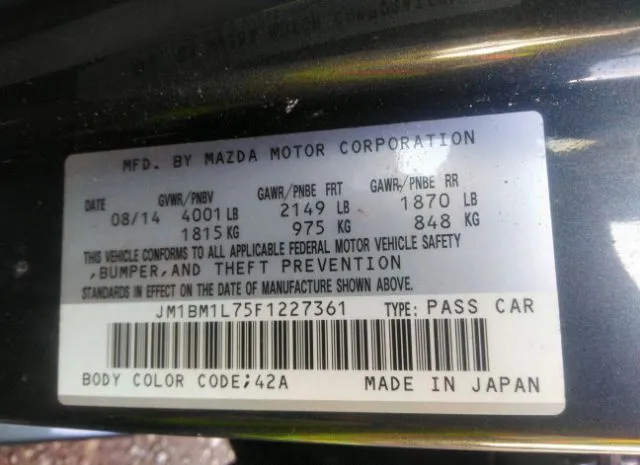 Photo 8 VIN: JM1BM1L75F1227361 - MAZDA MAZDA3 