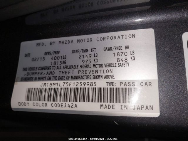 Photo 8 VIN: JM1BM1L75F1259985 - MAZDA MAZDA3 