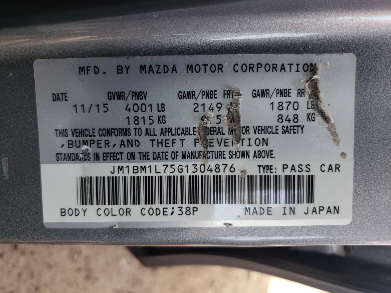 Photo 12 VIN: JM1BM1L75G1304876 - MAZDA 3 