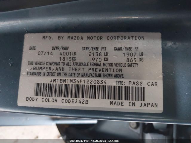 Photo 8 VIN: JM1BM1M34F1220834 - MAZDA MAZDA3 