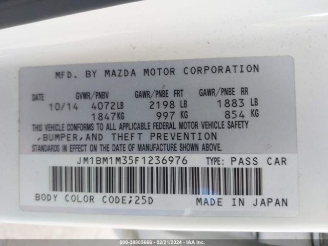 Photo 8 VIN: JM1BM1M35F1236976 - MAZDA MAZDA3 