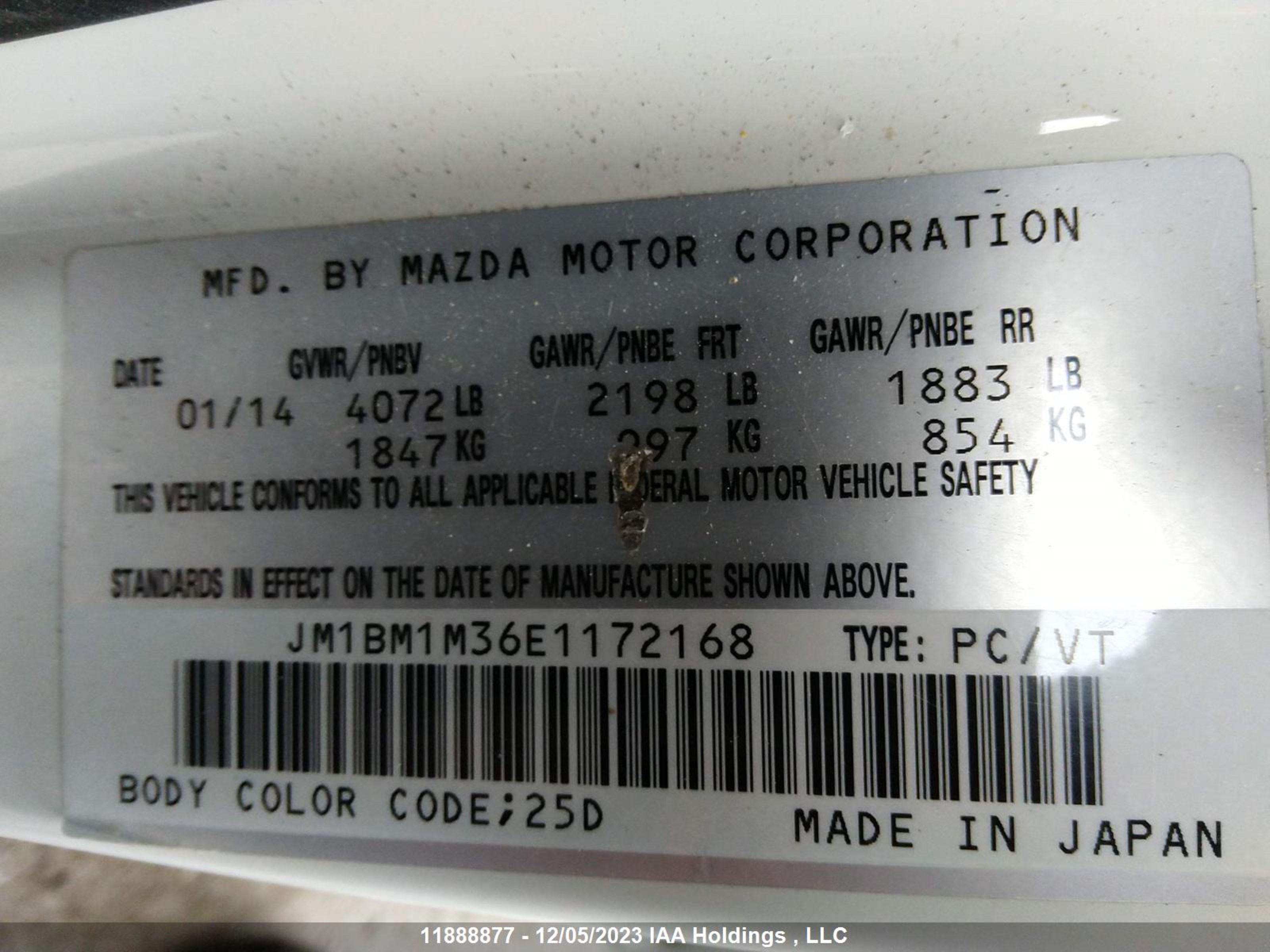 Photo 8 VIN: JM1BM1M36E1172168 - MAZDA 3 