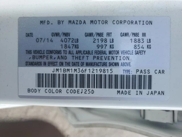 Photo 11 VIN: JM1BM1M36F1219815 - MAZDA 3 GRAND TO 