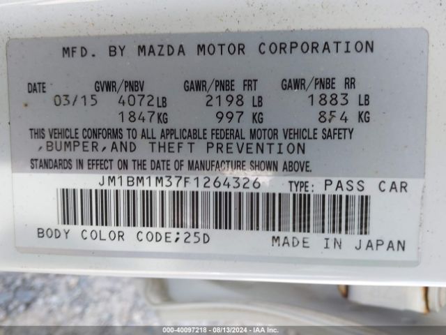 Photo 8 VIN: JM1BM1M37F1264326 - MAZDA MAZDA3 