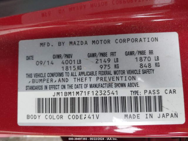 Photo 8 VIN: JM1BM1M71F1232541 - MAZDA 3 