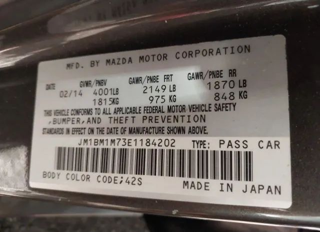 Photo 8 VIN: JM1BM1M73E1184202 - MAZDA MAZDA3 