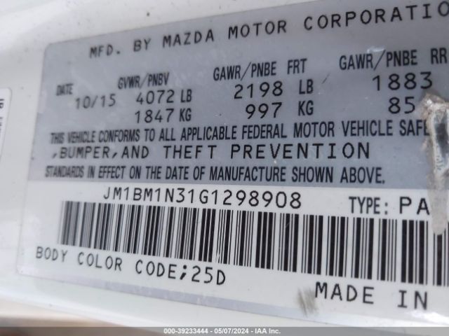 Photo 8 VIN: JM1BM1N31G1298908 - MAZDA MAZDA3 