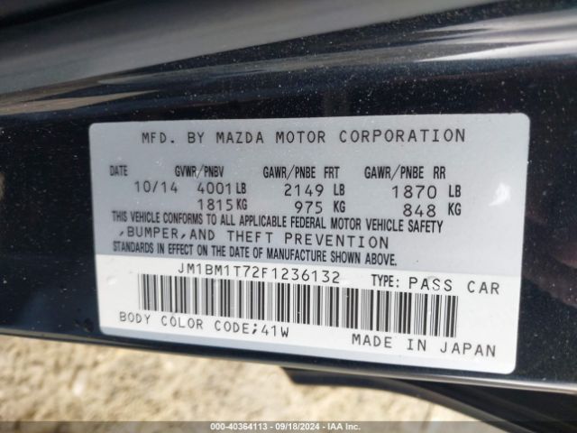 Photo 8 VIN: JM1BM1T72F1236132 - MAZDA MAZDA3 