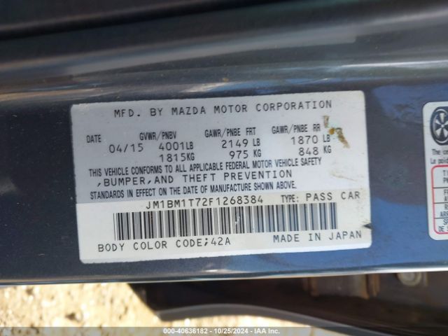 Photo 8 VIN: JM1BM1T72F1268384 - MAZDA MAZDA3 