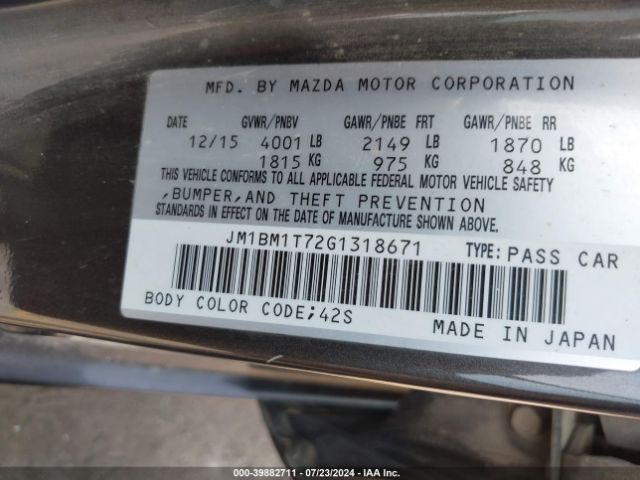 Photo 8 VIN: JM1BM1T72G1318671 - MAZDA MAZDA3 