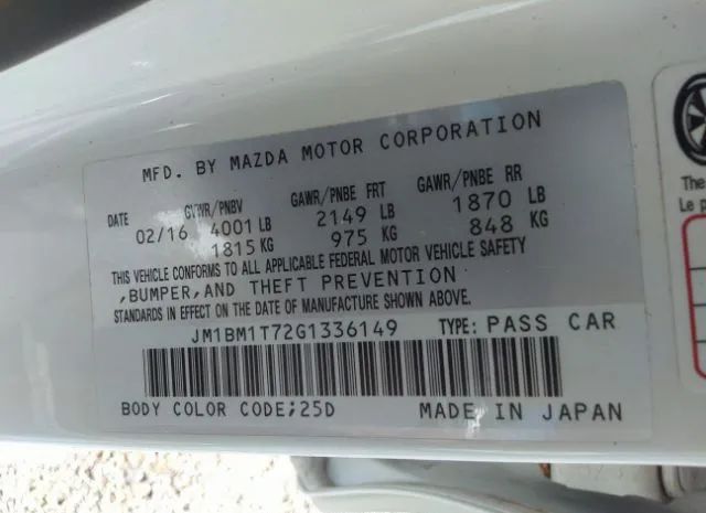 Photo 8 VIN: JM1BM1T72G1336149 - MAZDA MAZDA3 