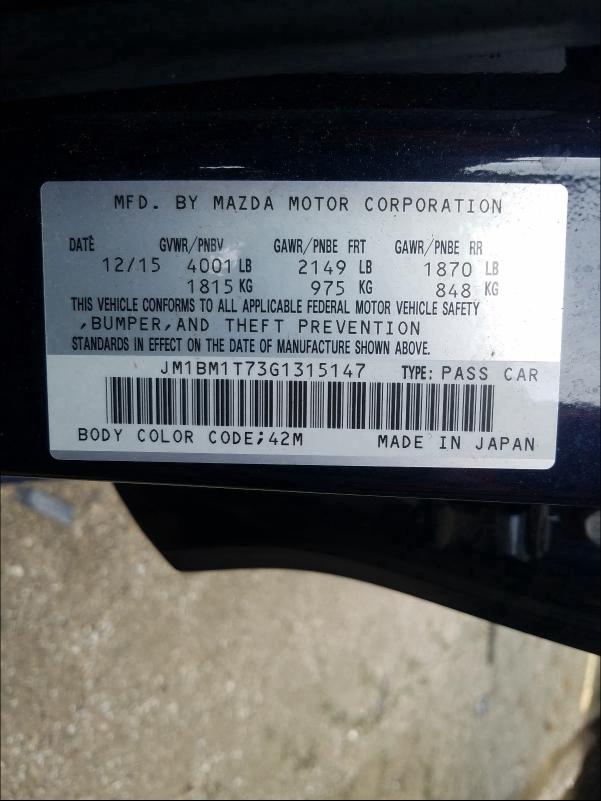 Photo 9 VIN: JM1BM1T73G1315147 - MAZDA 3 