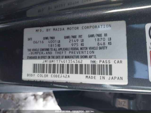 Photo 8 VIN: JM1BM1T74G1354362 - MAZDA MAZDA3 