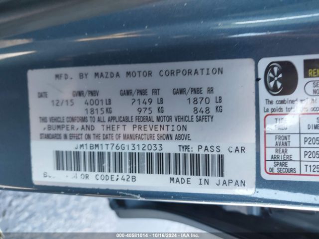 Photo 8 VIN: JM1BM1T76G1312033 - MAZDA MAZDA3 