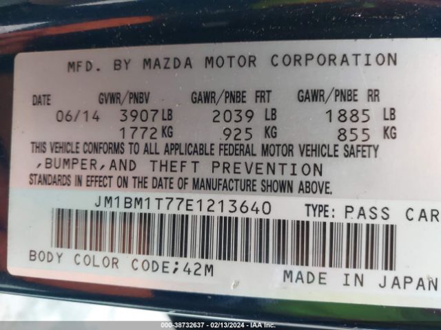 Photo 8 VIN: JM1BM1T77E1213640 - MAZDA MAZDA3 