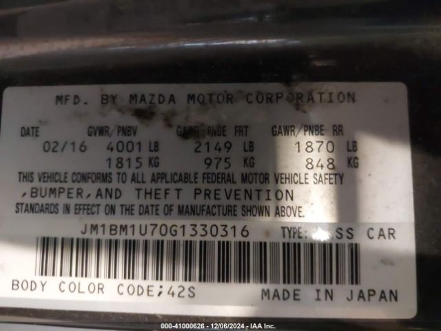 Photo 8 VIN: JM1BM1U70G1330316 - MAZDA MAZDA3 