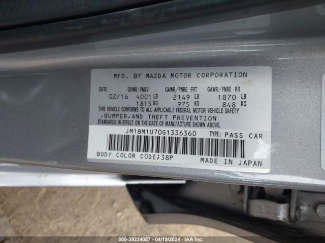 Photo 8 VIN: JM1BM1U70G1336360 - MAZDA MAZDA3 