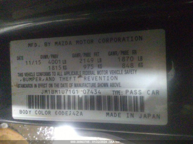 Photo 8 VIN: JM1BM1U71G1307434 - MAZDA MAZDA3 