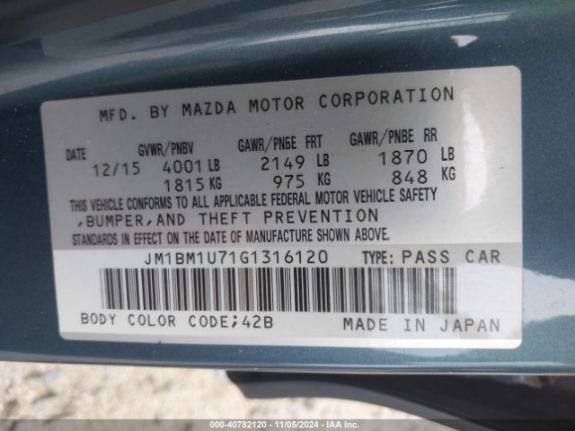 Photo 8 VIN: JM1BM1U71G1316120 - MAZDA MAZDA3 