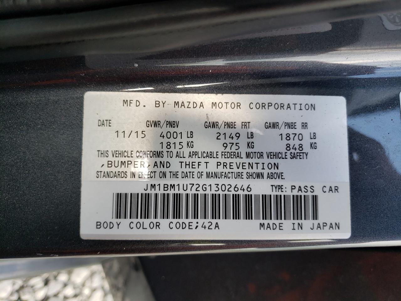 Photo 11 VIN: JM1BM1U72G1302646 - MAZDA 3 