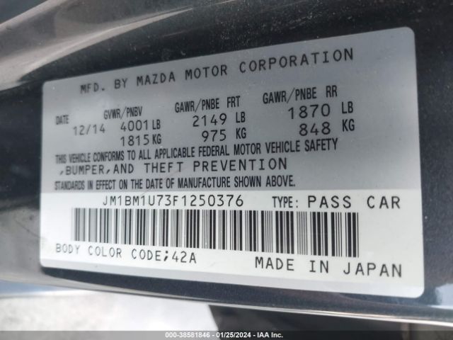 Photo 8 VIN: JM1BM1U73F1250376 - MAZDA MAZDA3 