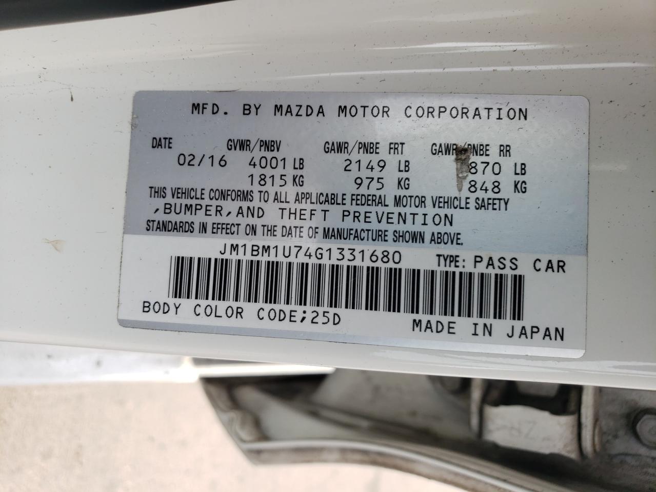 Photo 12 VIN: JM1BM1U74G1331680 - MAZDA 3 