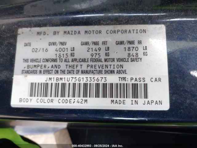 Photo 8 VIN: JM1BM1U75G1335673 - MAZDA MAZDA3 