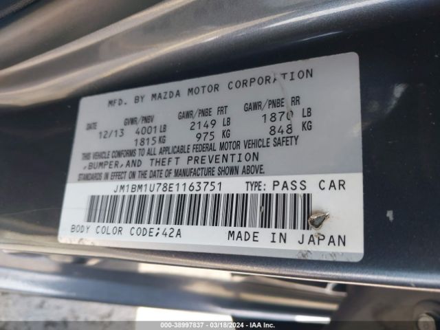 Photo 8 VIN: JM1BM1U78E1163751 - MAZDA MAZDA3 