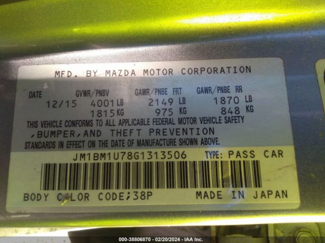 Photo 8 VIN: JM1BM1U78G1313506 - MAZDA MAZDA3 