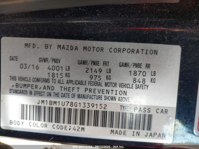 Photo 8 VIN: JM1BM1U78G1339152 - MAZDA MAZDA3 