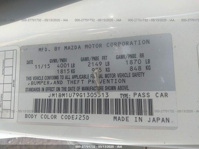 Photo 8 VIN: JM1BM1U79G1305513 - MAZDA MAZDA3 