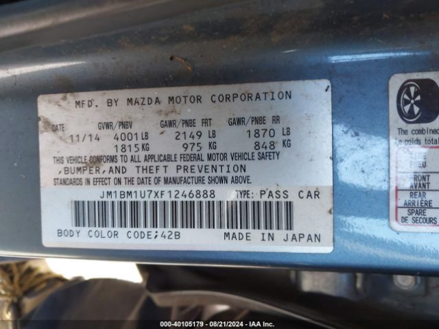 Photo 8 VIN: JM1BM1U7XF1246888 - MAZDA MAZDA3 