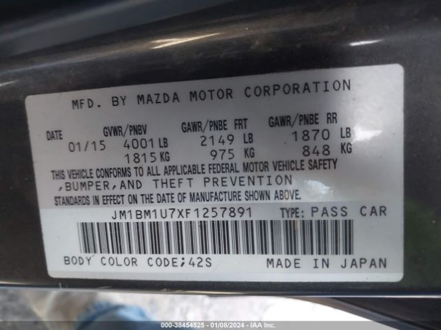 Photo 8 VIN: JM1BM1U7XF1257891 - MAZDA MAZDA3 